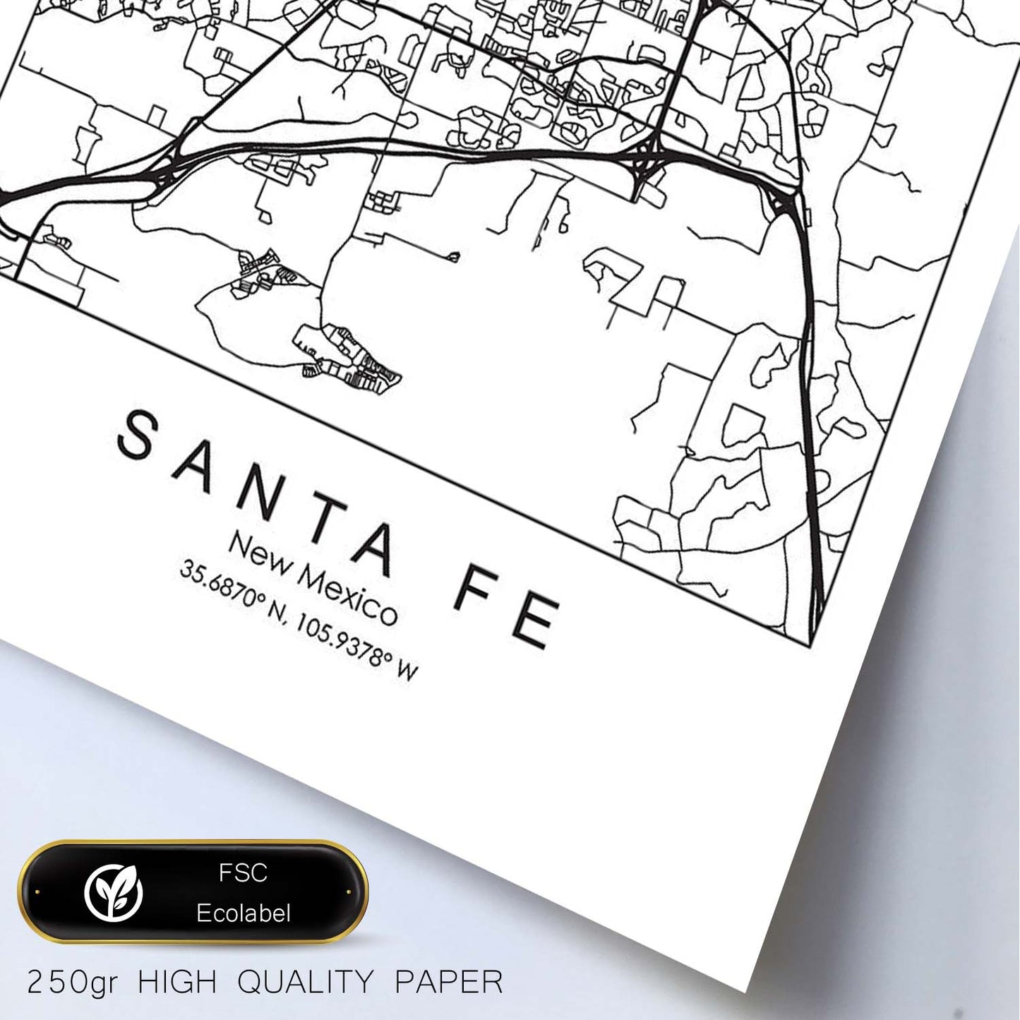 Poster con mapa de Santa Fe. Lámina de Estados Unidos, con imágenes de mapas y carreteras-Artwork-Nacnic-Nacnic Estudio SL