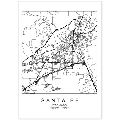 Poster con mapa de Santa Fe. Lámina de Estados Unidos, con imágenes de mapas y carreteras-Artwork-Nacnic-A4-Sin marco-Nacnic Estudio SL