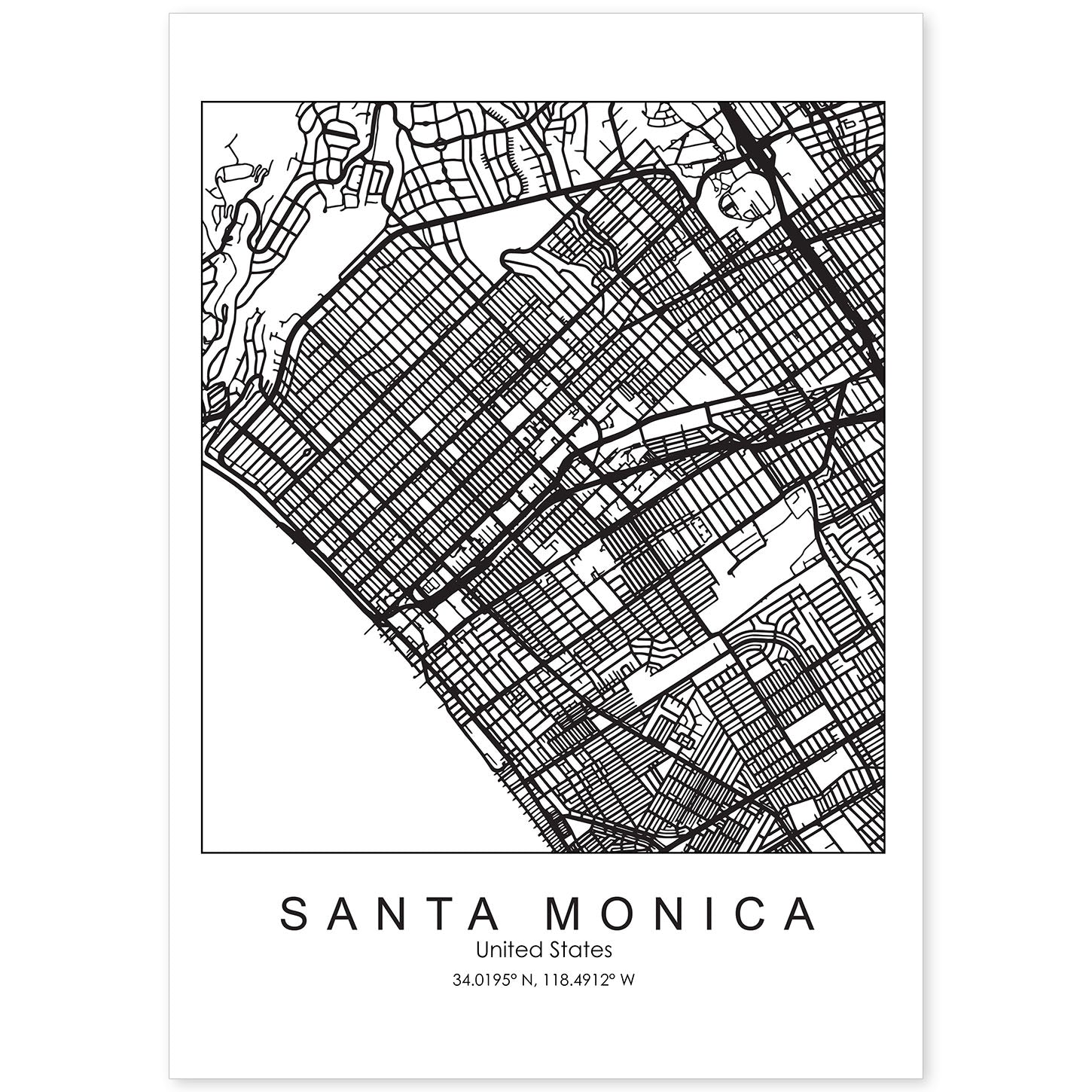 Poster con mapa de Santa Monica. Lámina de Estados Unidos, con imágenes de mapas y carreteras-Artwork-Nacnic-A4-Sin marco-Nacnic Estudio SL