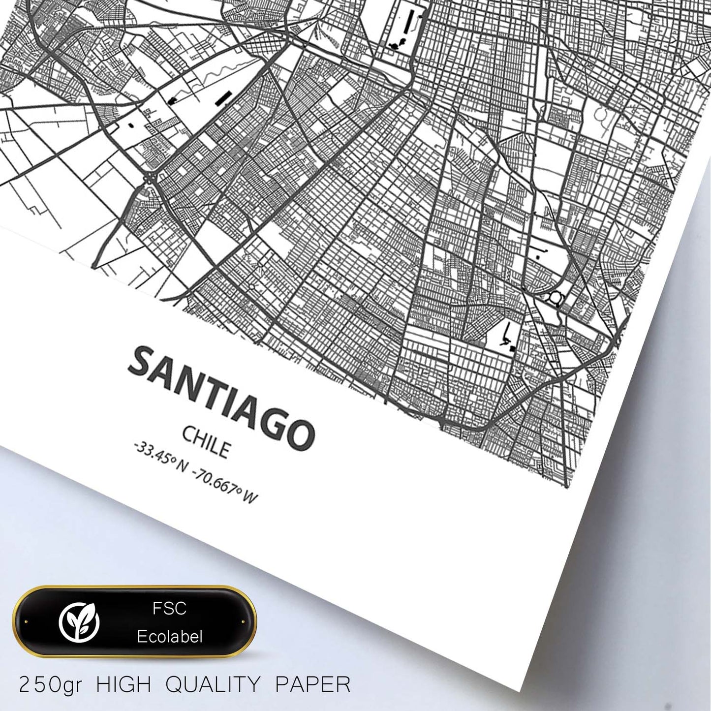 Poster con mapa de Santiago - Chile. Láminas de ciudades de Latinoamérica con mares y ríos en color negro.-Artwork-Nacnic-Nacnic Estudio SL