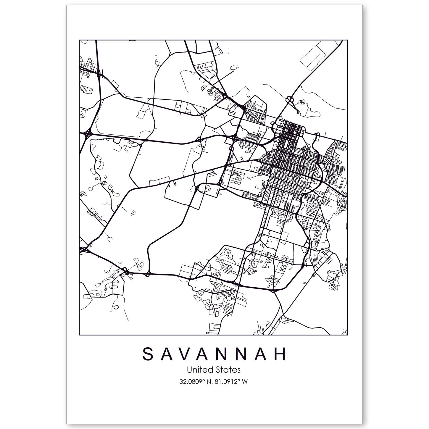 Poster con mapa de Savannah. Lámina de Estados Unidos, con imágenes de mapas y carreteras-Artwork-Nacnic-A4-Sin marco-Nacnic Estudio SL
