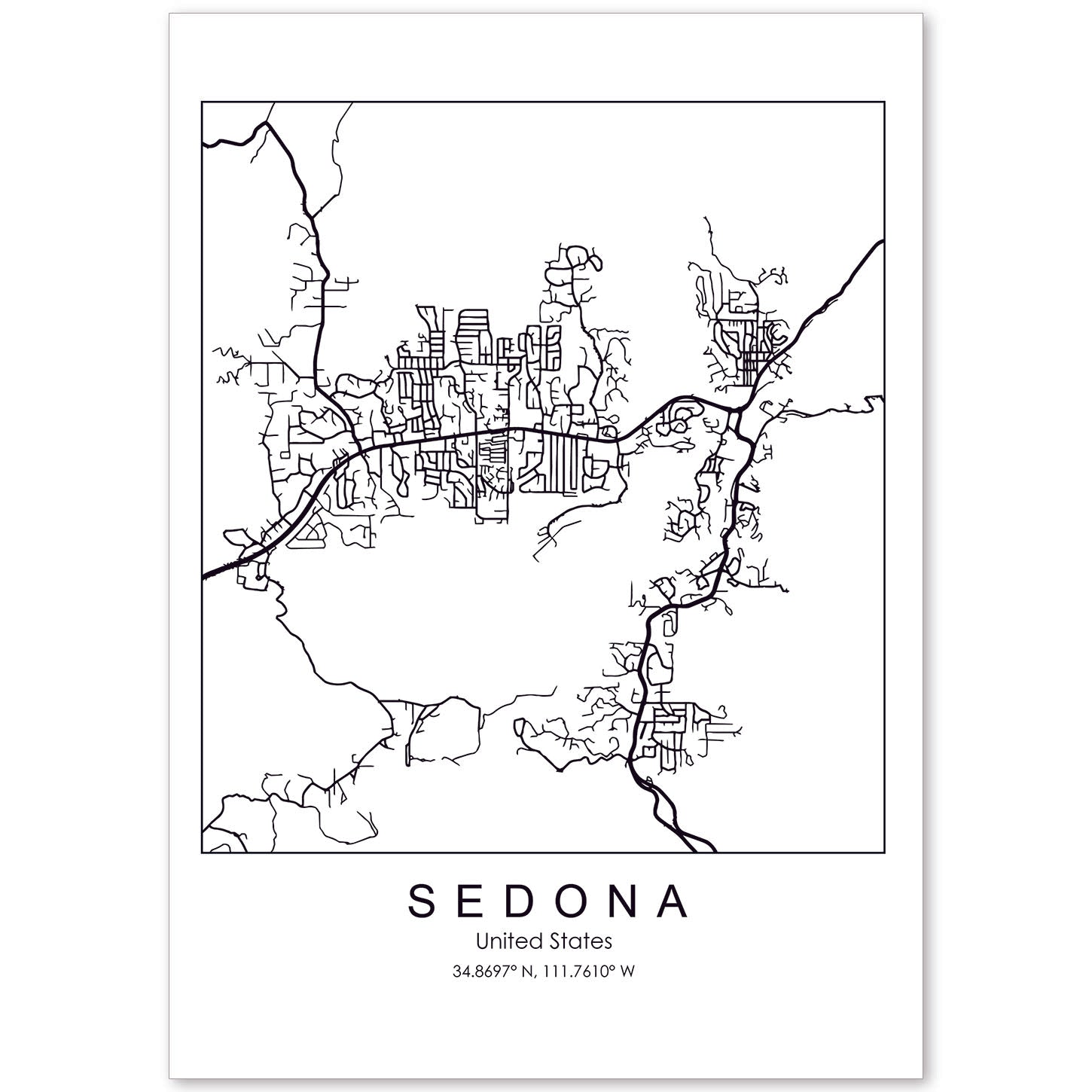Poster con mapa de Sedona. Lámina de Estados Unidos, con imágenes de mapas y carreteras-Artwork-Nacnic-A4-Sin marco-Nacnic Estudio SL