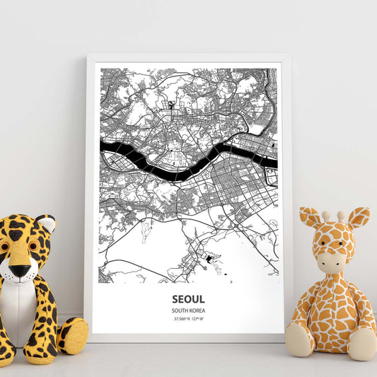 Poster con mapa de Seoul - Corea del Sur. Láminas de ciudades de Asia con mares y ríos en color negro.-Artwork-Nacnic-Nacnic Estudio SL