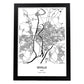 Poster con mapa de Seville - España. Láminas de ciudades de España con mares y ríos en color negro.-Artwork-Nacnic-A4-Marco Negro-Nacnic Estudio SL