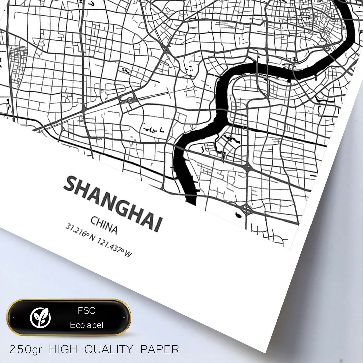 Poster con mapa de Shanghai - China. Láminas de ciudades de Asia con mares y ríos en color negro.-Artwork-Nacnic-Nacnic Estudio SL
