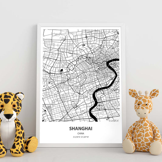 Poster con mapa de Shanghai - China. Láminas de ciudades de Asia con mares y ríos en color negro.-Artwork-Nacnic-Nacnic Estudio SL