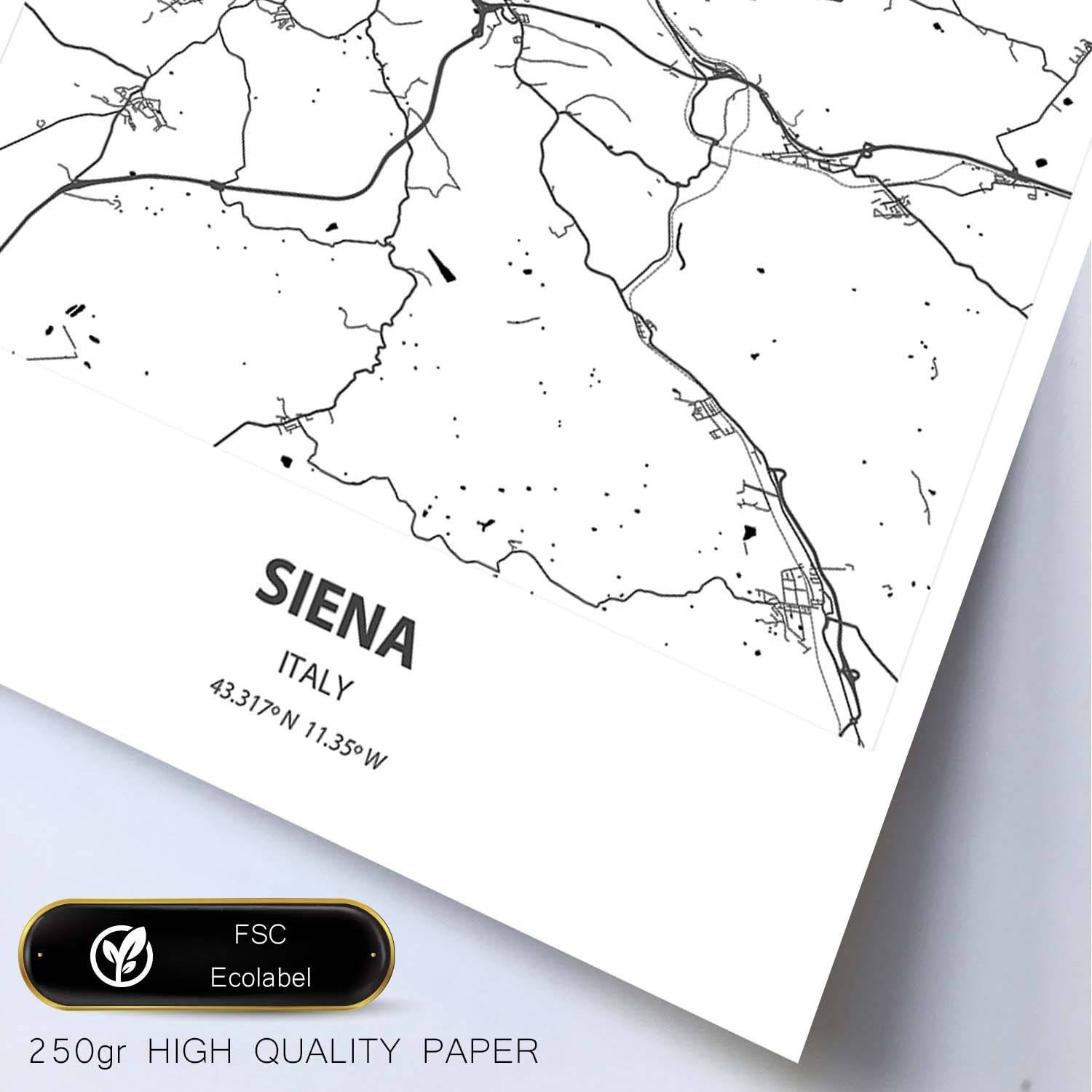 Poster con mapa de Siena - Italia. Láminas de ciudades de Italia con mares y ríos en color negro.-Artwork-Nacnic-Nacnic Estudio SL