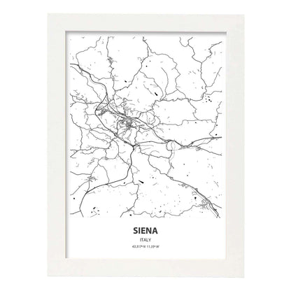Poster con mapa de Siena - Italia. Láminas de ciudades de Italia con mares y ríos en color negro.-Artwork-Nacnic-A4-Marco Blanco-Nacnic Estudio SL