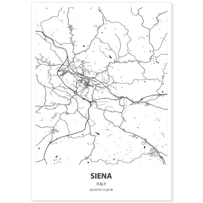 Poster con mapa de Siena - Italia. Láminas de ciudades de Italia con mares y ríos en color negro.-Artwork-Nacnic-A4-Sin marco-Nacnic Estudio SL