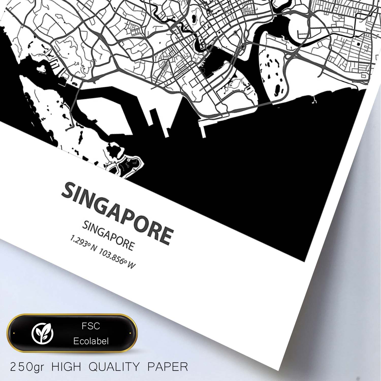 Poster con mapa de Singapur - Singapur. Láminas de ciudades de Asia con mares y ríos en color negro.-Artwork-Nacnic-Nacnic Estudio SL