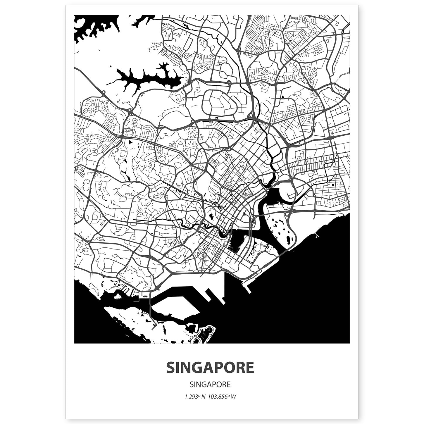 Poster con mapa de Singapur - Singapur. Láminas de ciudades de Asia con mares y ríos en color negro.-Artwork-Nacnic-A4-Sin marco-Nacnic Estudio SL