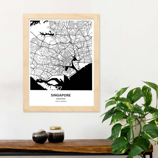 Poster con mapa de Singapur - Singapur. Láminas de ciudades de Asia con mares y ríos en color negro.-Artwork-Nacnic-Nacnic Estudio SL