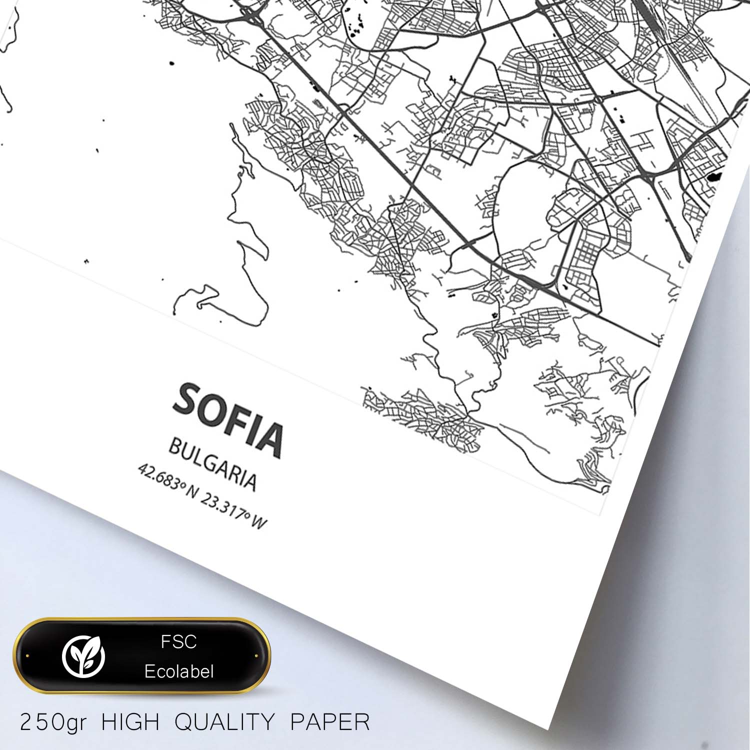 Poster con mapa de Sofia - Bulgaria. Láminas de ciudades de Europa con mares y ríos en color negro.-Artwork-Nacnic-Nacnic Estudio SL
