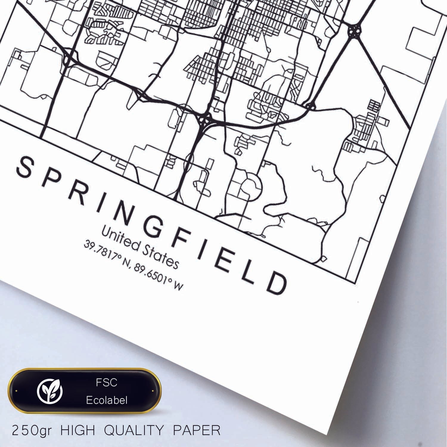 Poster con mapa de Springfield. Lámina de Estados Unidos, con imágenes de mapas y carreteras-Artwork-Nacnic-Nacnic Estudio SL