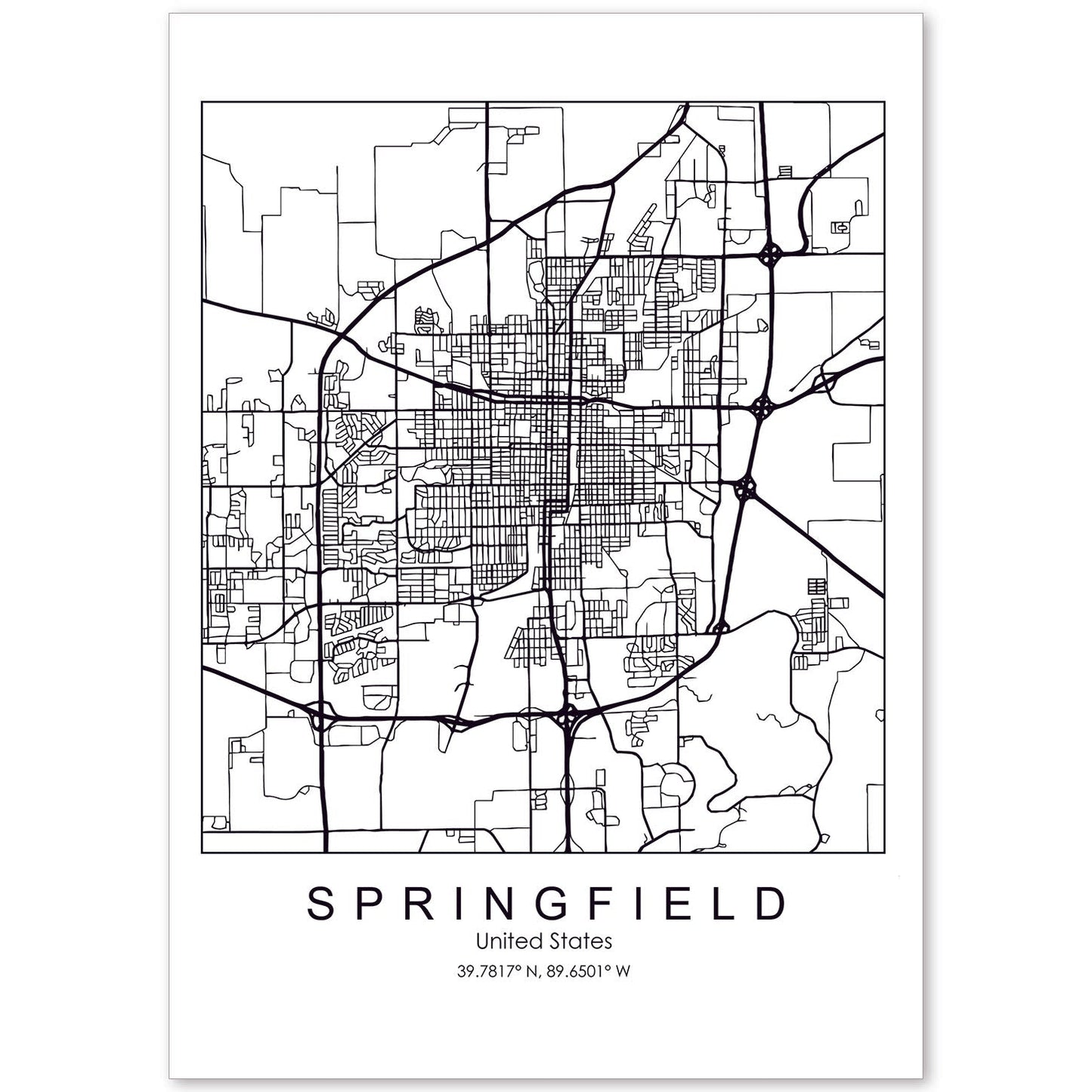 Poster con mapa de Springfield. Lámina de Estados Unidos, con imágenes de mapas y carreteras-Artwork-Nacnic-A4-Sin marco-Nacnic Estudio SL