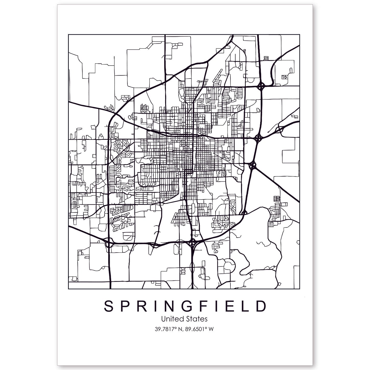 Poster con mapa de Springfield. Lámina de Estados Unidos, con imágenes de mapas y carreteras-Artwork-Nacnic-A4-Sin marco-Nacnic Estudio SL