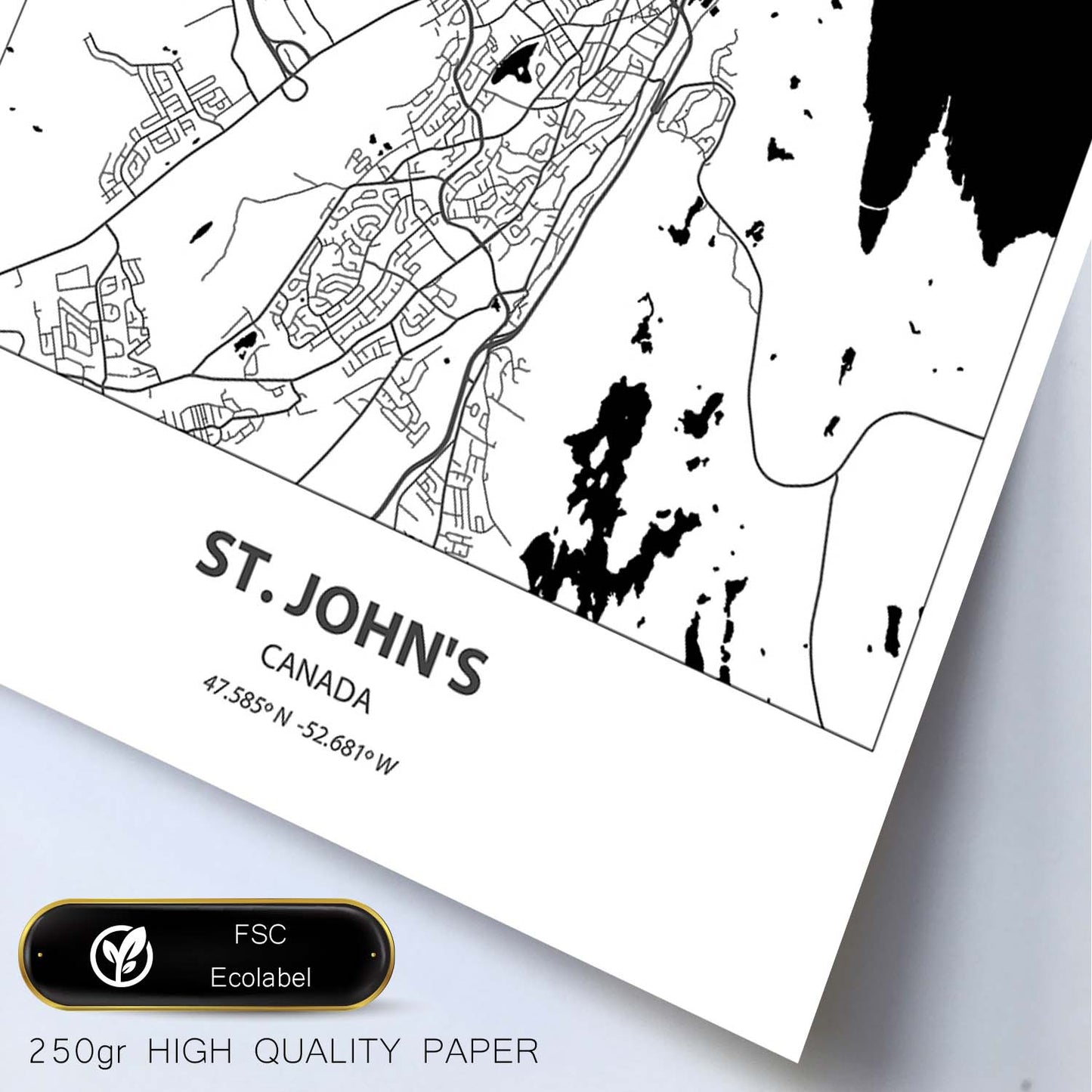 Poster con mapa de St. Johns - Canada. Láminas de ciudades de Canada con mares y ríos en color negro.-Artwork-Nacnic-Nacnic Estudio SL