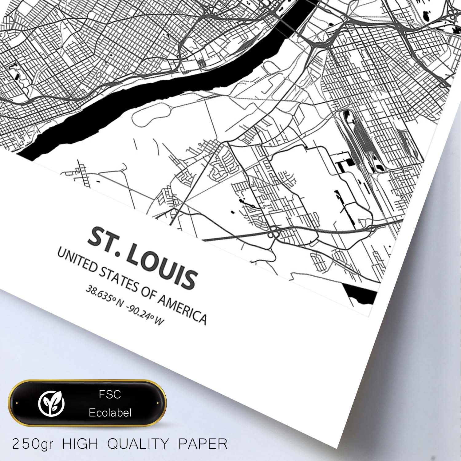 Poster con mapa de St. Louis - USA. Láminas de ciudades de Estados Unidos con mares y ríos en color negro.-Artwork-Nacnic-Nacnic Estudio SL