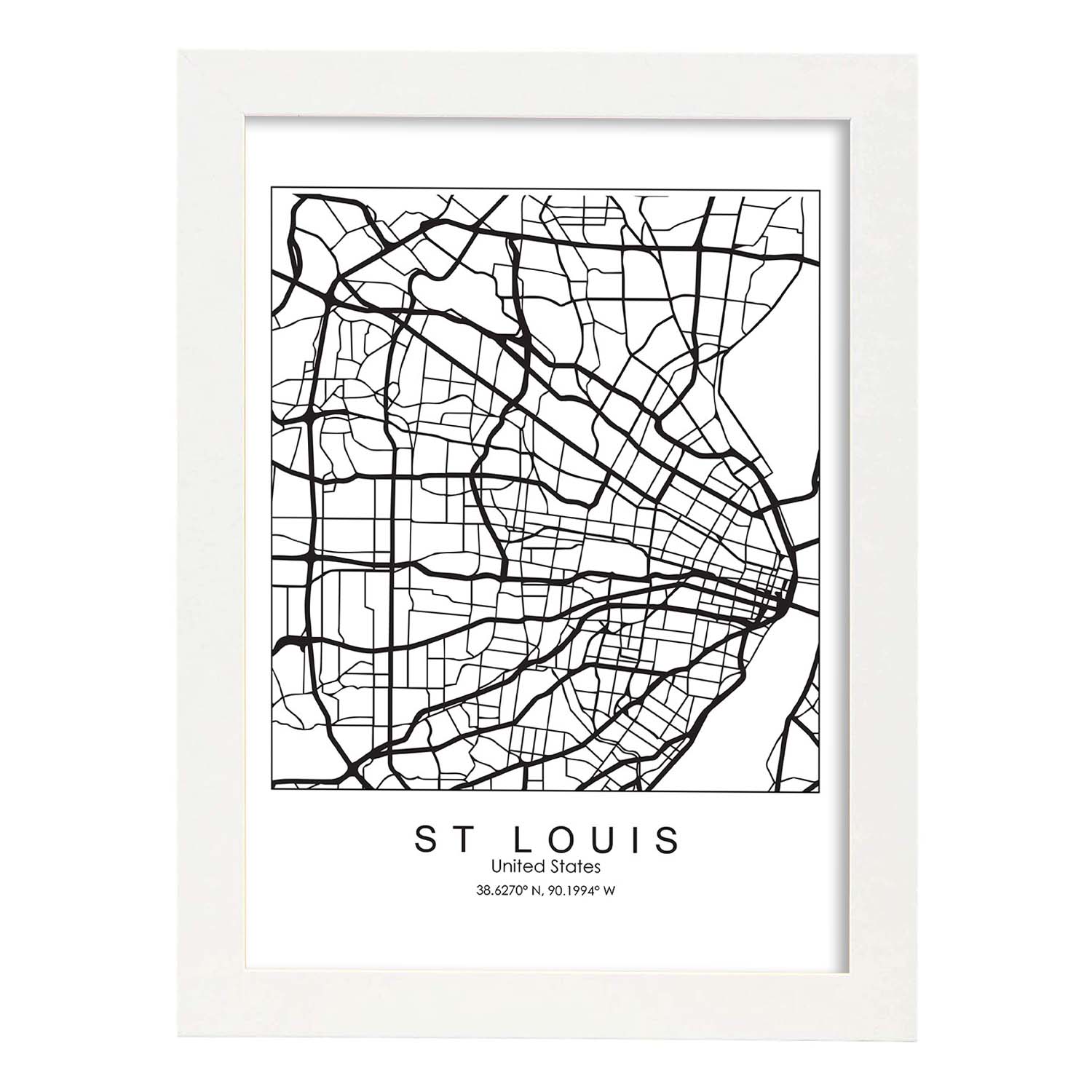 Poster con mapa de St. Louis. Lámina de Estados Unidos, con imágenes de mapas y carreteras-Artwork-Nacnic-A3-Marco Blanco-Nacnic Estudio SL