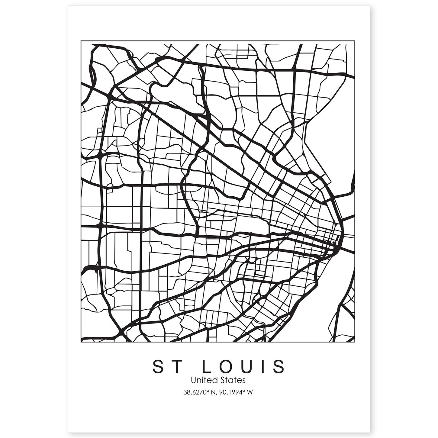 Poster con mapa de St. Louis. Lámina de Estados Unidos, con imágenes de mapas y carreteras-Artwork-Nacnic-A4-Sin marco-Nacnic Estudio SL