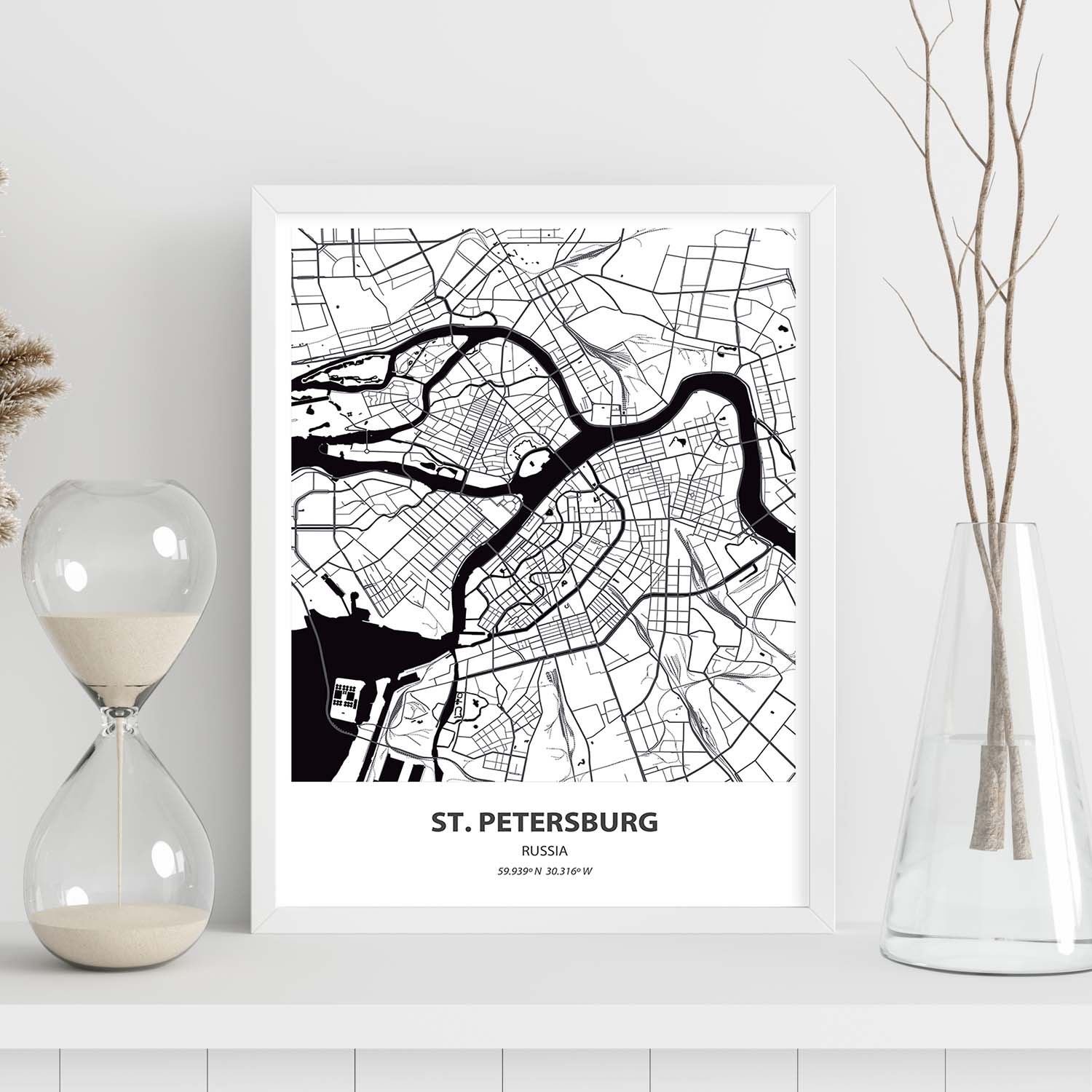 Poster con mapa de St. Petersburg - Rusia. Láminas de ciudades de Asia con mares y ríos en color negro.-Artwork-Nacnic-Nacnic Estudio SL