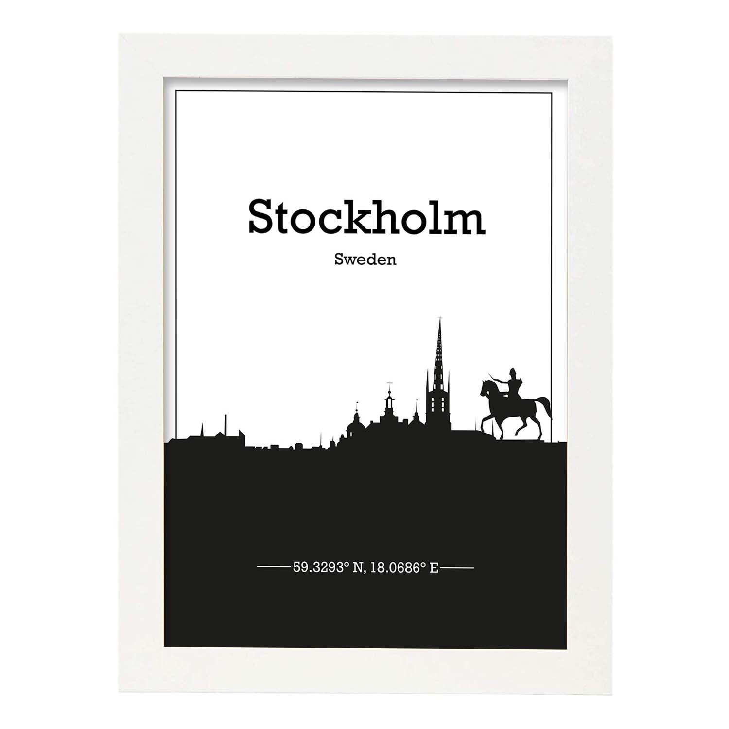 Poster con mapa de Stockholm - Suecia. Láminas con Skyline de ciudades del norte de Europa con sombra negra.-Artwork-Nacnic-A3-Marco Blanco-Nacnic Estudio SL
