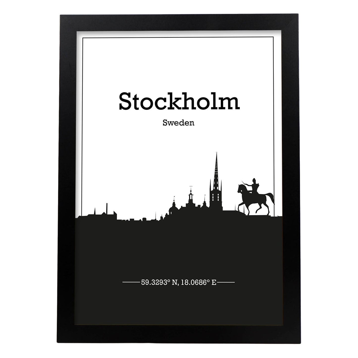 Poster con mapa de Stockholm - Suecia. Láminas con Skyline de ciudades del norte de Europa con sombra negra.-Artwork-Nacnic-A4-Marco Negro-Nacnic Estudio SL