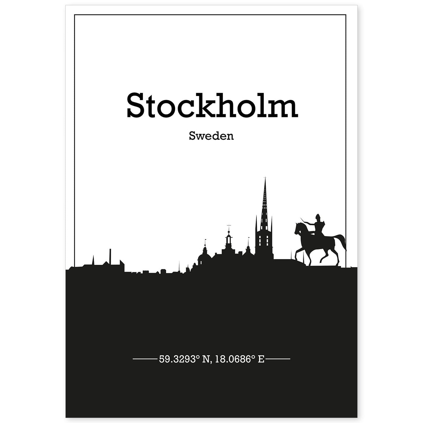 Poster con mapa de Stockholm - Suecia. Láminas con Skyline de ciudades del norte de Europa con sombra negra.-Artwork-Nacnic-A4-Sin marco-Nacnic Estudio SL