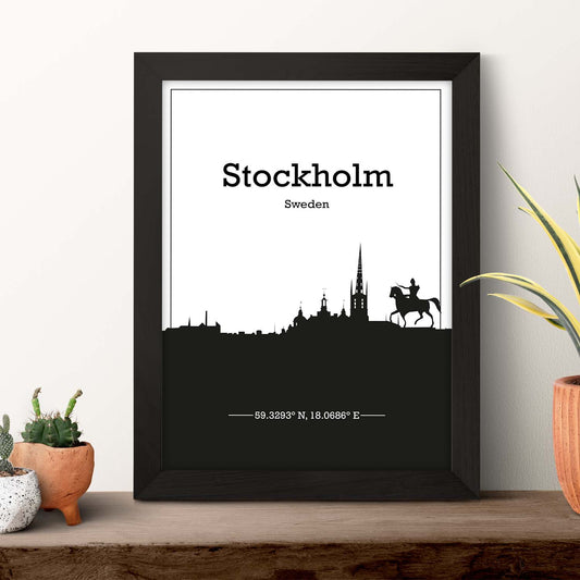 Poster con mapa de Stockholm - Suecia. Láminas con Skyline de ciudades del norte de Europa con sombra negra.-Artwork-Nacnic-Nacnic Estudio SL