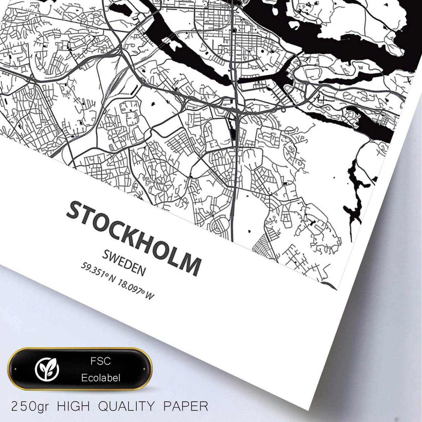 Poster con mapa de Stockholm - Suecia. Láminas de ciudades del norte de Europa con mares y ríos en color negro.-Artwork-Nacnic-Nacnic Estudio SL