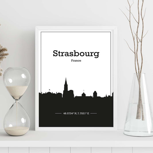 Poster con mapa de Strasbourg - Francia. Láminas con Skyline de ciudades de Francia con sombra negra.-Artwork-Nacnic-Nacnic Estudio SL