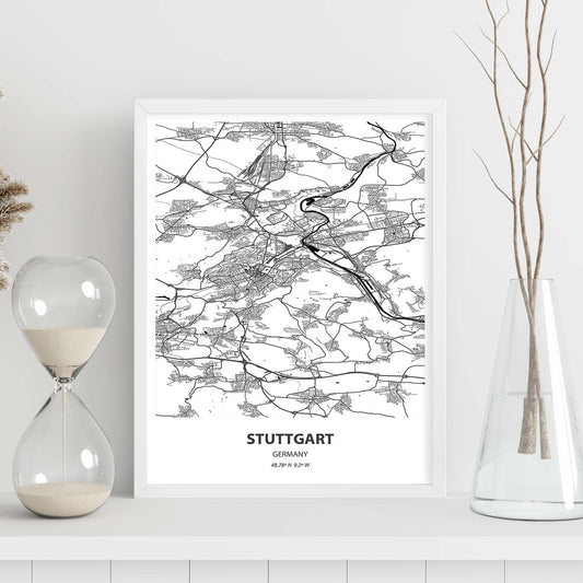 Poster con mapa de Stuttgart - Alemania. Láminas de ciudades de Alemania con mares y ríos en color negro.-Artwork-Nacnic-Nacnic Estudio SL