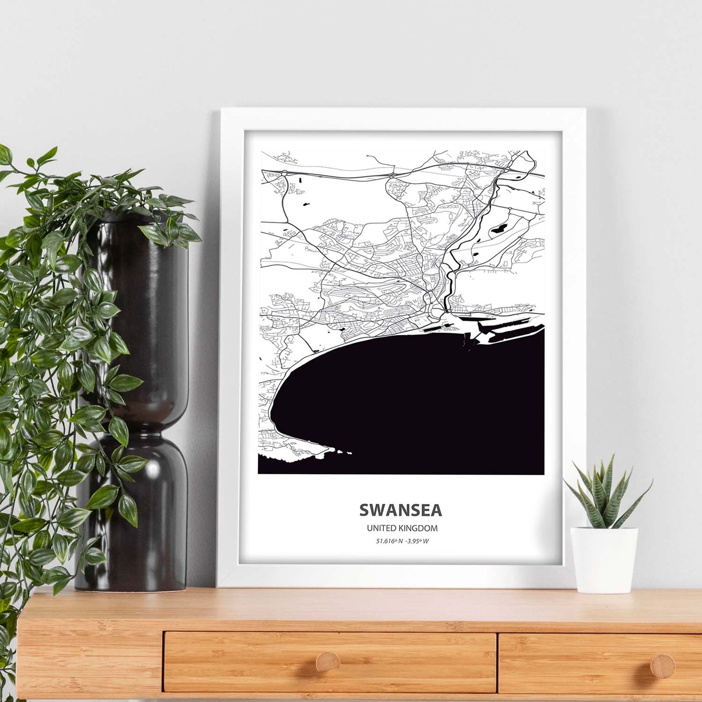 Poster con mapa de Swansea - Reino Unido. Láminas de ciudades de Reino Unido con mares y ríos en color negro.-Artwork-Nacnic-Nacnic Estudio SL