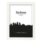 Poster con mapa de Sydney - Australia. Láminas con Skyline de ciudades de Asia, Australia, y Oriente Medio con sombra negra.-Artwork-Nacnic-A3-Marco Blanco-Nacnic Estudio SL