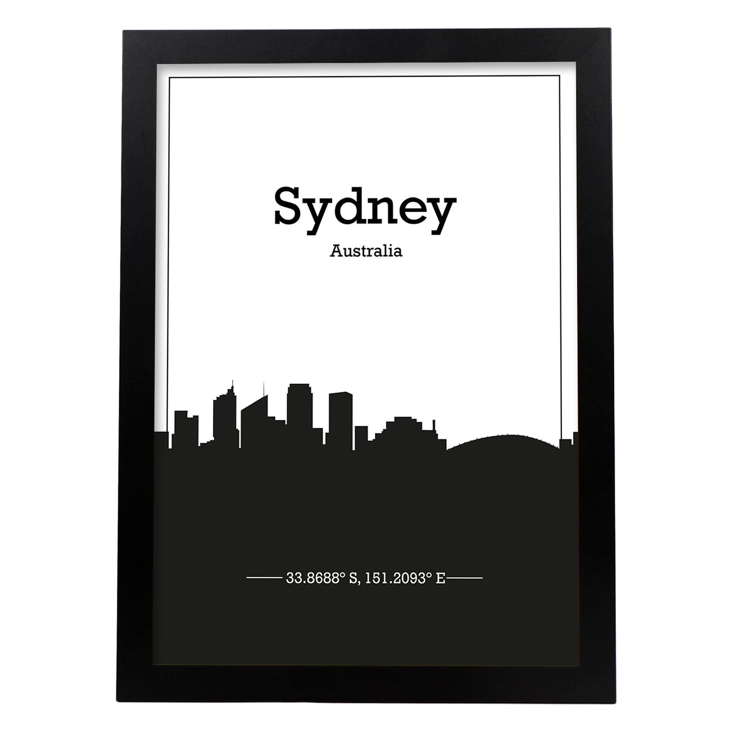 Poster con mapa de Sydney - Australia. Láminas con Skyline de ciudades de Asia, Australia, y Oriente Medio con sombra negra.-Artwork-Nacnic-A3-Marco Negro-Nacnic Estudio SL