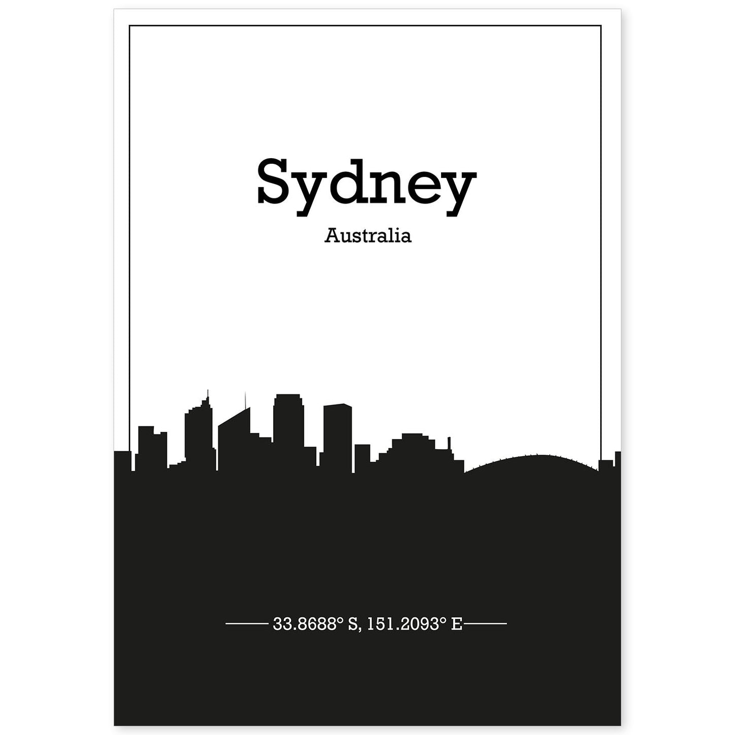Poster con mapa de Sydney - Australia. Láminas con Skyline de ciudades de Asia, Australia, y Oriente Medio con sombra negra.-Artwork-Nacnic-A4-Sin marco-Nacnic Estudio SL
