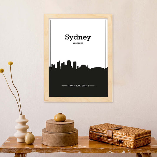 Poster con mapa de Sydney - Australia. Láminas con Skyline de ciudades de Asia, Australia, y Oriente Medio con sombra negra.-Artwork-Nacnic-Nacnic Estudio SL