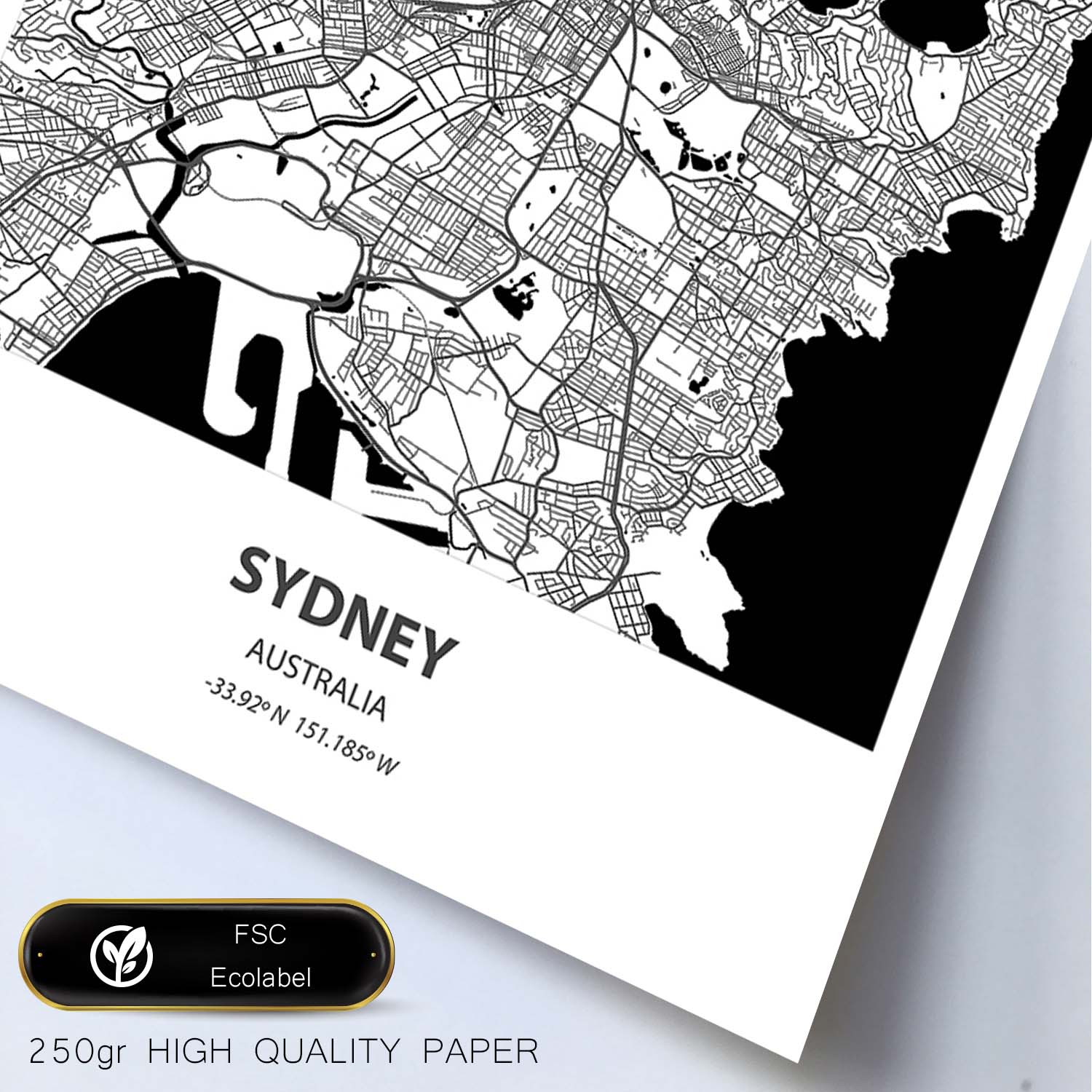 Poster con mapa de Sydney - Australia. Láminas de ciudades de Australia con mares y ríos en color negro.-Artwork-Nacnic-Nacnic Estudio SL