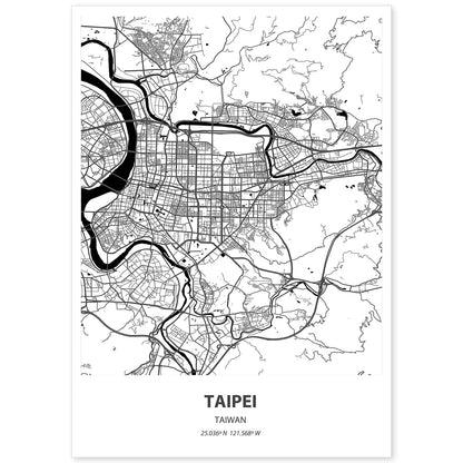 Poster con mapa de Taipei - Taiwan. Láminas de ciudades de Asia con mares y ríos en color negro.-Artwork-Nacnic-A4-Sin marco-Nacnic Estudio SL