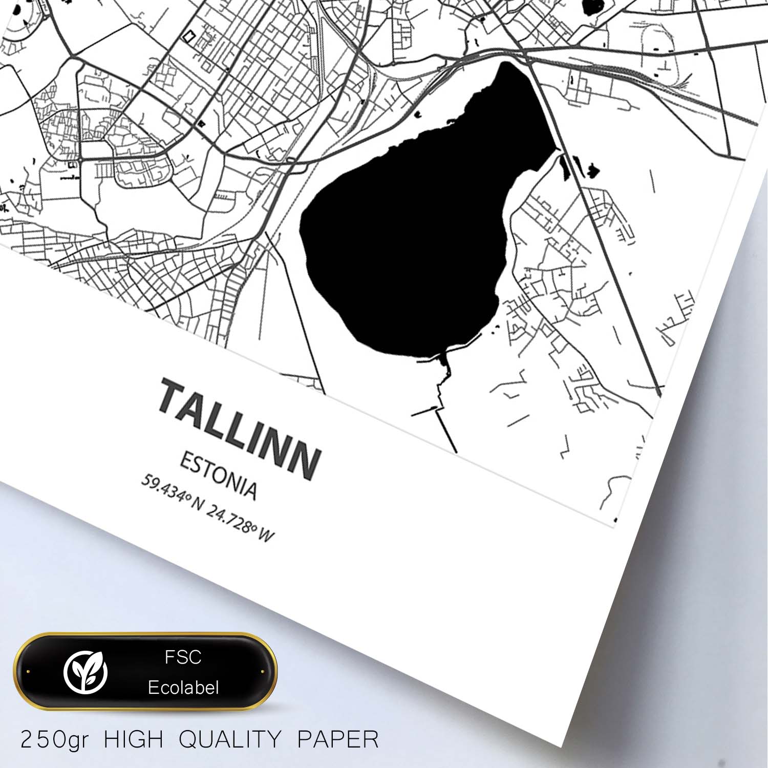Poster con mapa de Tallinn - Estonia. Láminas de ciudades del norte de Europa con mares y ríos en color negro.-Artwork-Nacnic-Nacnic Estudio SL