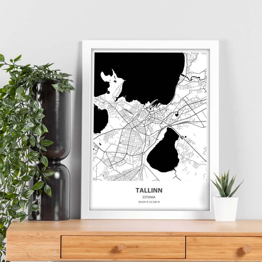 Poster con mapa de Tallinn - Estonia. Láminas de ciudades del norte de Europa con mares y ríos en color negro.-Artwork-Nacnic-Nacnic Estudio SL