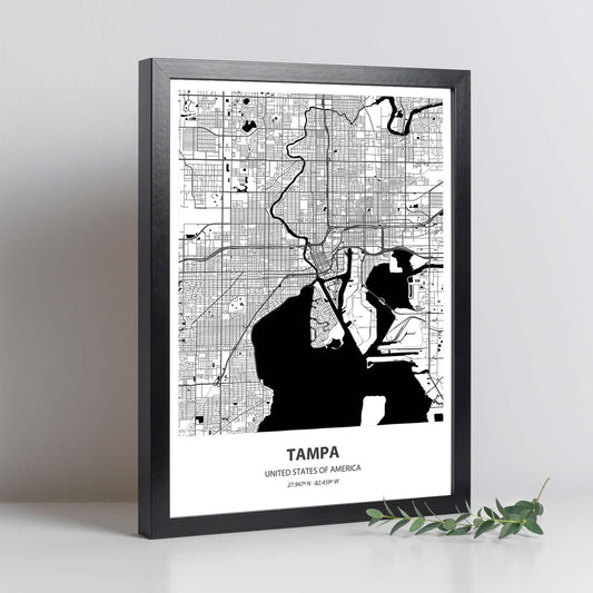 Poster con mapa de Tampa - USA. Láminas de ciudades de Estados Unidos con mares y ríos en color negro.-Artwork-Nacnic-Nacnic Estudio SL