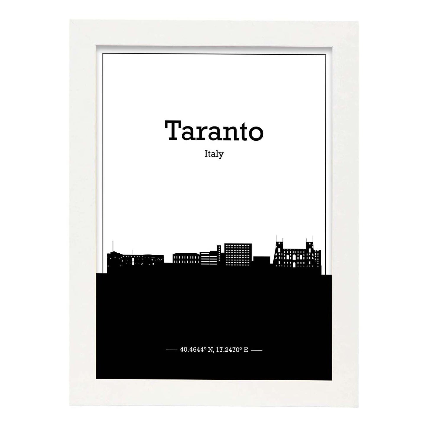 Poster con mapa de Taranto - Italia. Láminas con Skyline de ciudades de Italia con sombra negra.-Artwork-Nacnic-A3-Marco Blanco-Nacnic Estudio SL