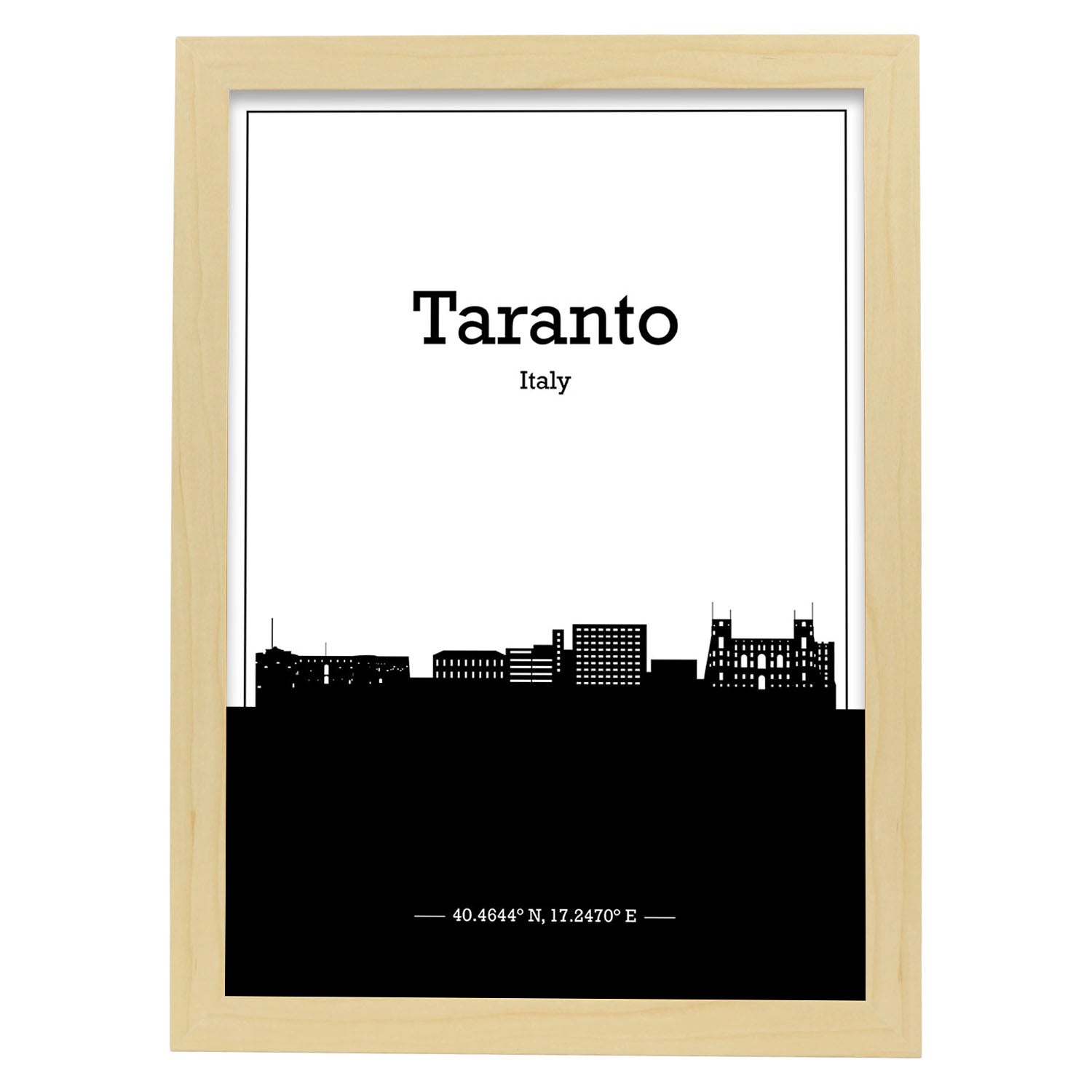 Poster con mapa de Taranto - Italia. Láminas con Skyline de ciudades de Italia con sombra negra.-Artwork-Nacnic-A3-Marco Madera clara-Nacnic Estudio SL
