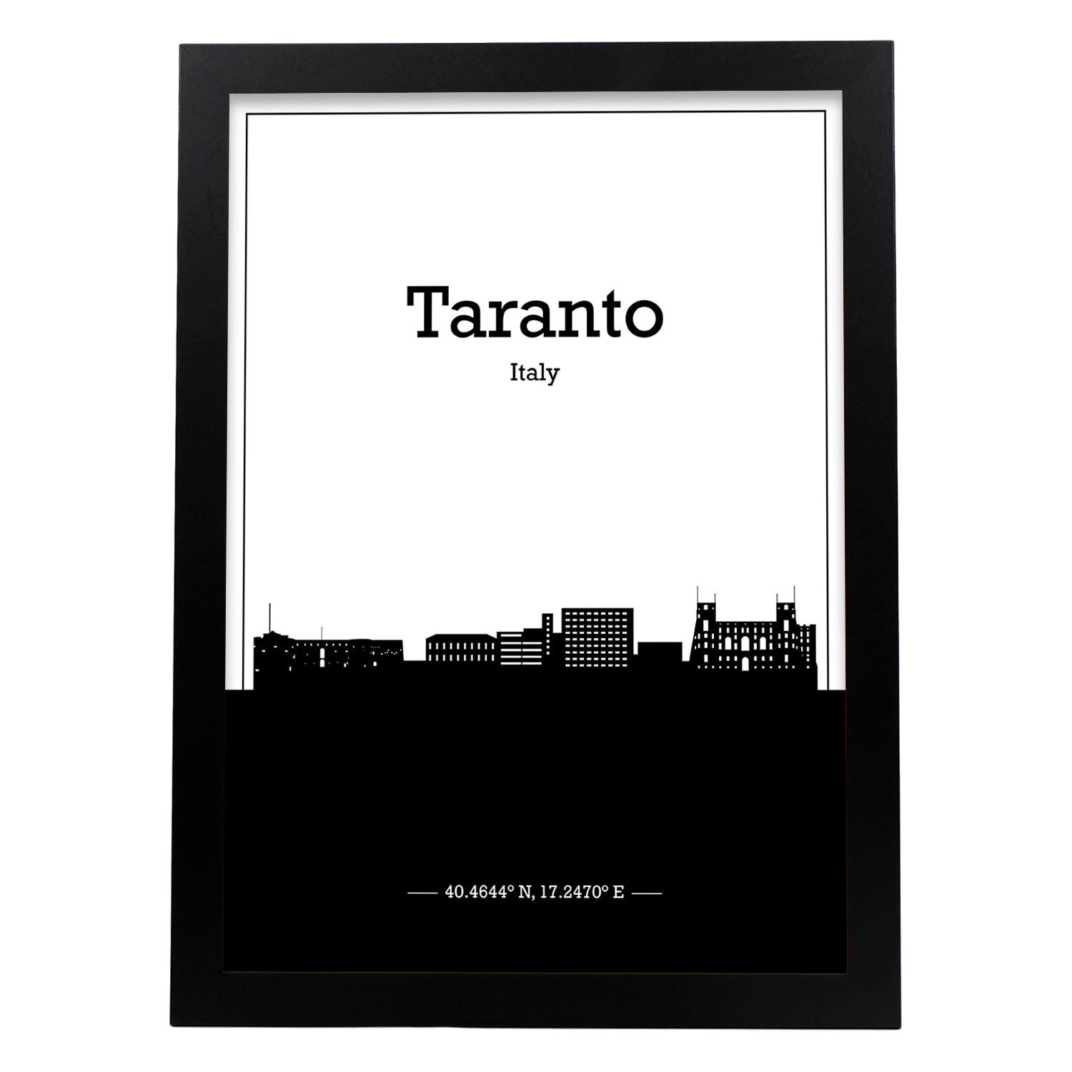 Poster con mapa de Taranto - Italia. Láminas con Skyline de ciudades de Italia con sombra negra.-Artwork-Nacnic-A3-Marco Negro-Nacnic Estudio SL