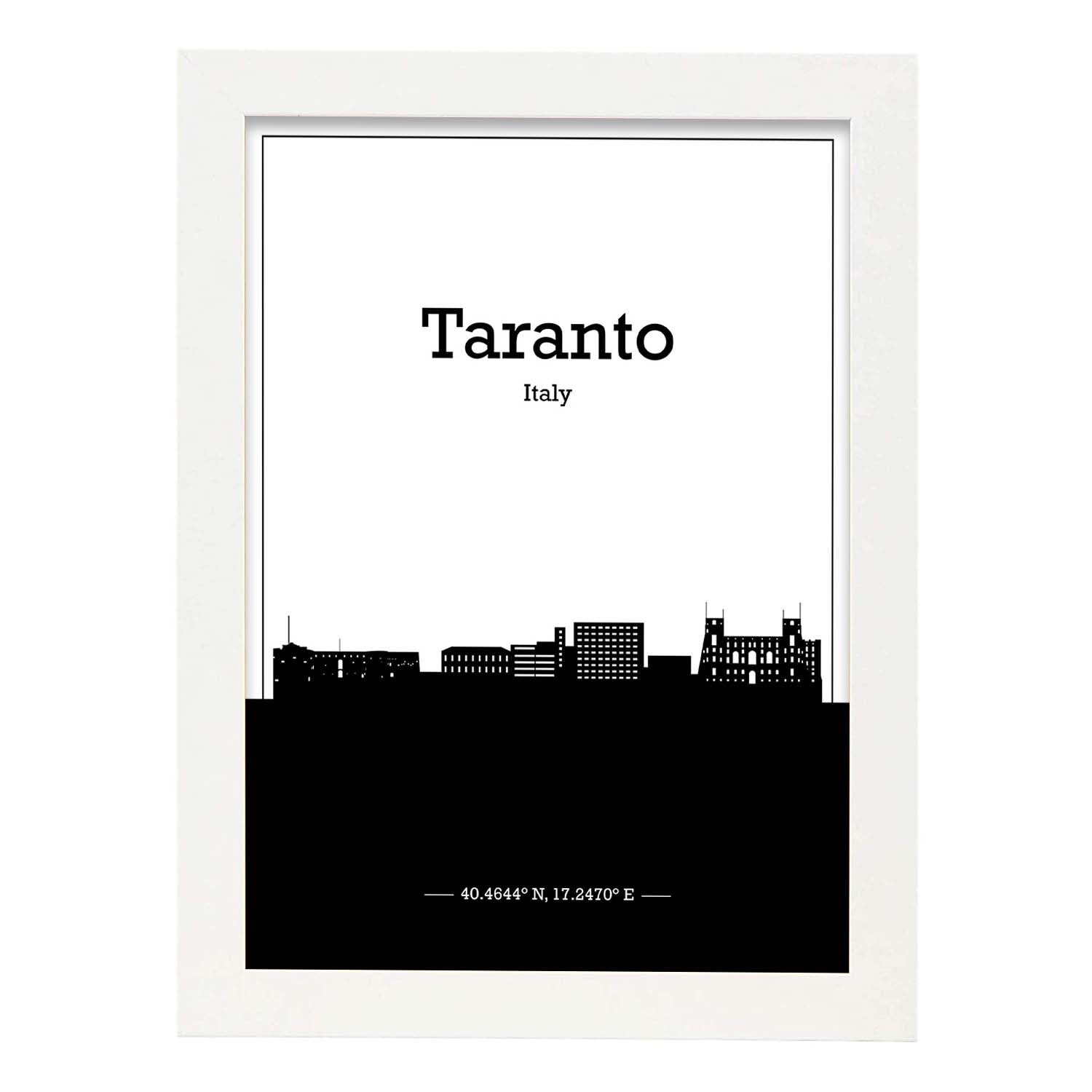Poster con mapa de Taranto - Italia. Láminas con Skyline de ciudades de Italia con sombra negra.-Artwork-Nacnic-A4-Marco Blanco-Nacnic Estudio SL