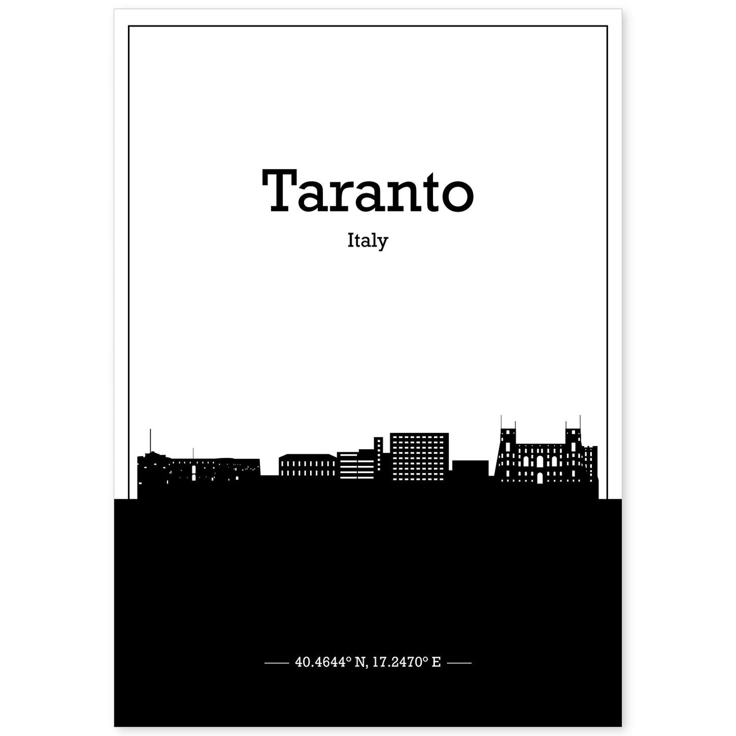 Poster con mapa de Taranto - Italia. Láminas con Skyline de ciudades de Italia con sombra negra.-Artwork-Nacnic-A4-Sin marco-Nacnic Estudio SL