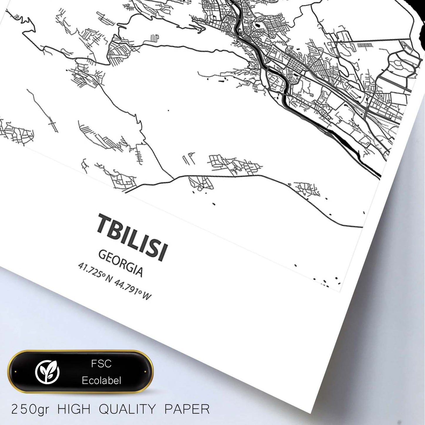 Poster con mapa de Tbilisi - Georgia. Láminas de ciudades de Oriente Medio con mares y ríos en color negro.-Artwork-Nacnic-Nacnic Estudio SL
