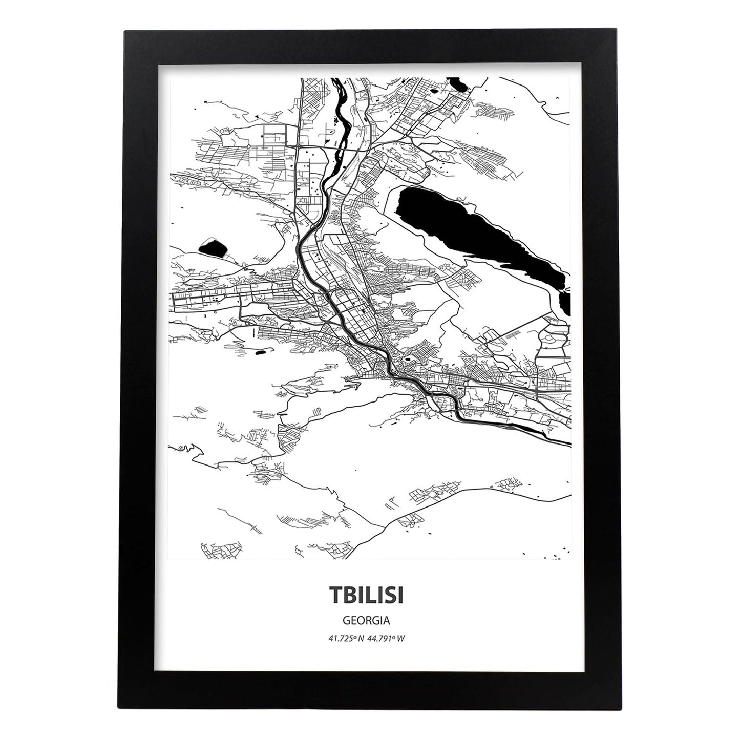 Poster con mapa de Tbilisi - Georgia. Láminas de ciudades de Oriente Medio con mares y ríos en color negro.-Artwork-Nacnic-A3-Marco Negro-Nacnic Estudio SL