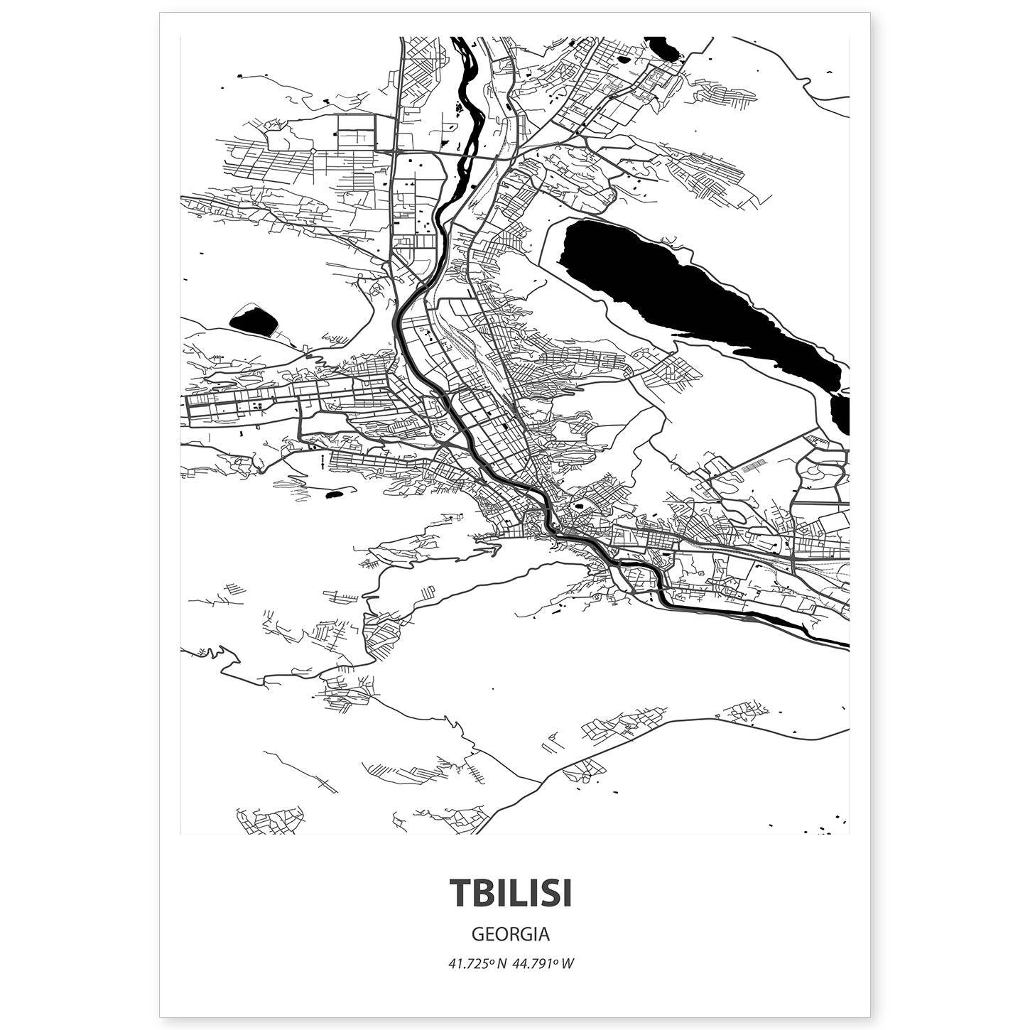 Poster con mapa de Tbilisi - Georgia. Láminas de ciudades de Oriente Medio con mares y ríos en color negro.-Artwork-Nacnic-A4-Sin marco-Nacnic Estudio SL